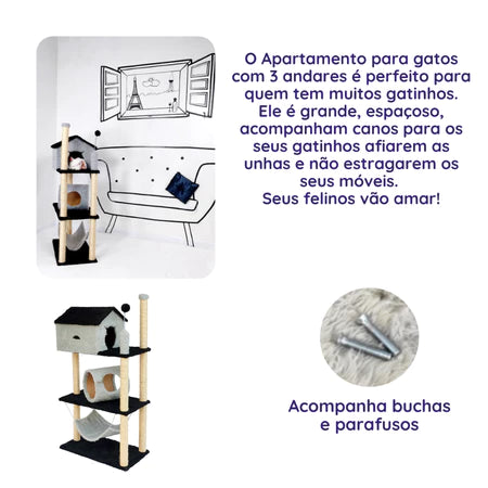 Arranhador Casinha 3 Andares Para Gato