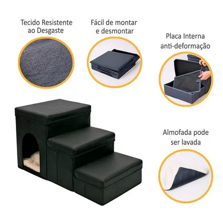 Escada Pet Escadinha 3 Degraus para Cachorro Rampa Animais de Estimação Cães