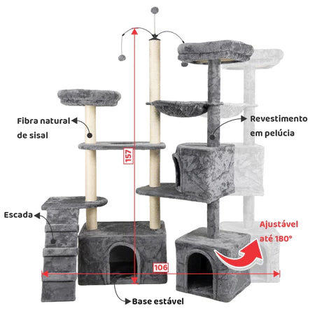 Arranhador, torre de gato grande, luxuoso, ajustável, multifuncional, casas, camas, cesto, poleiros, brinquedo giratório