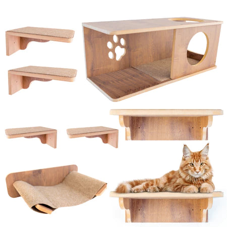 Playground Para Gatos 8pçs MDF 15mm Laminado REFORÇADO Parque Para Gatos Com Rede, Nicho G e Degraus