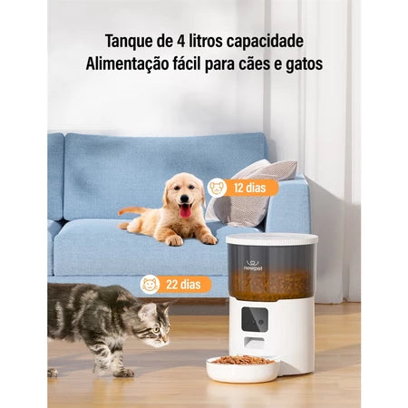 Alimentador Pet Tigela De Aço 4L Inteligente Automático Wi-Fi APP Dispensador de Comida para Gatos