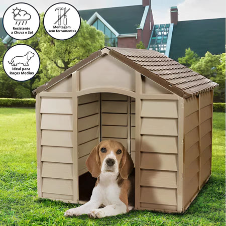 Casinha Casa Cachorro Cães Grande Plástico Proteção UV 71x71x68cm - Marrom