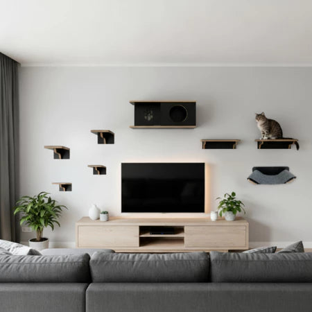 Playground Para Gatos 8pçs MDF 15mm Laminado REFORÇADO Parque Para Gatos Com Rede, Nicho G e Degraus