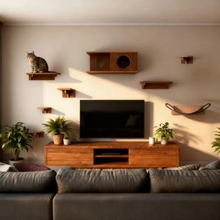 Playground Para Gatos 8pçs MDF 15mm Laminado REFORÇADO Parque Para Gatos Com Rede, Nicho G e Degraus